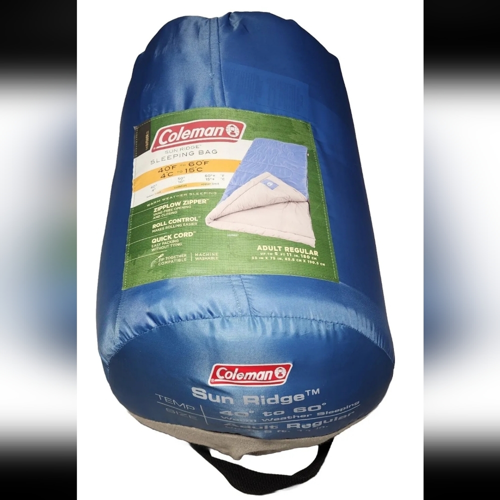 NEW Coleman Sleeping Bag Sun Ridge Adult Regular Durable Portable Comfort 40-60°